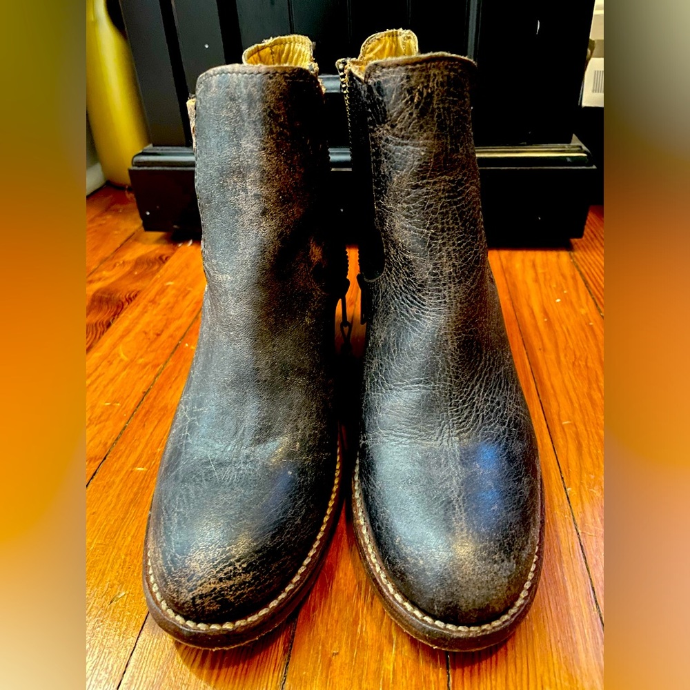 Bed Stu black distressed wedge boots